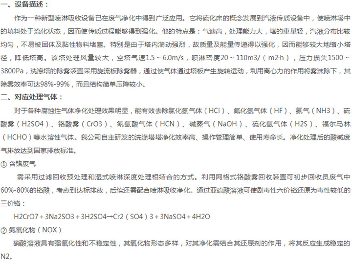 氰、鉻、氨、酸、NOX、H2s廢氣凈化洗滌